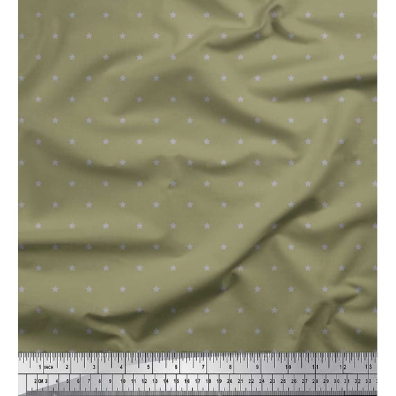 Soimoi Green Japan Crepe Satin Fabric White Star Decor Fabric Printed Yard 42 Inch Wide