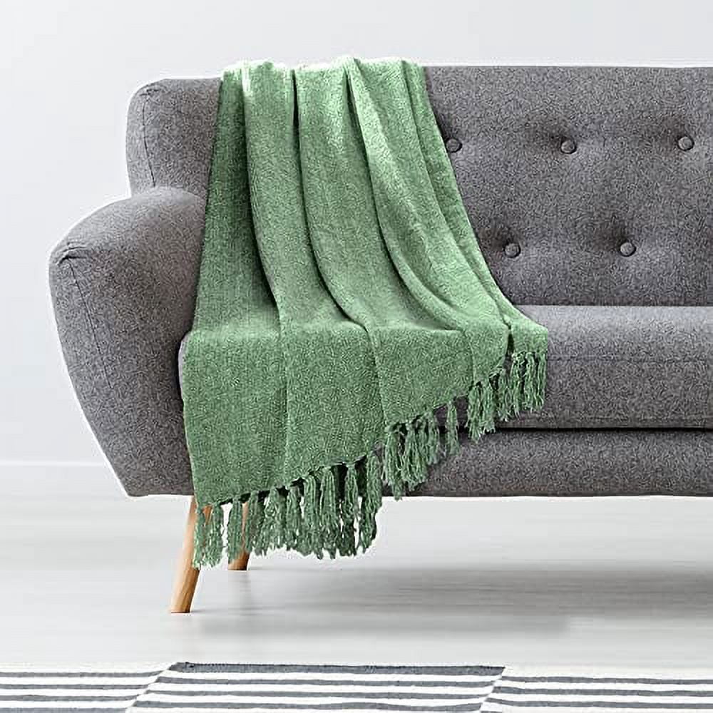 Americanflat Chenille Throw Blanket in Sage Green - Breathable Polyester with Decorative Fringe - Wrinkle and Fade Resistant - 50" x 60"