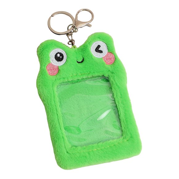 Cute Plush Photocard Holder, Idol Photo Storage with Album Keychain Pendant ,ID Card Cover for Children Green