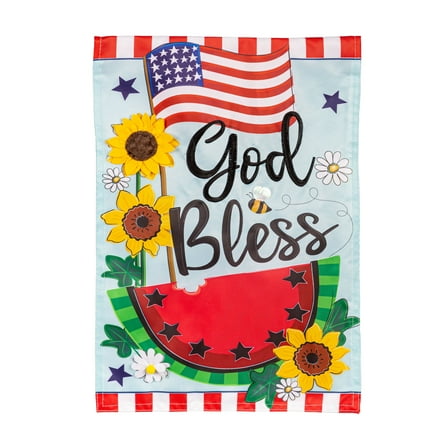 Evergreen Applique Garden Flag - God Bless Patriotic, 12.5 x 18 inch Double Sided