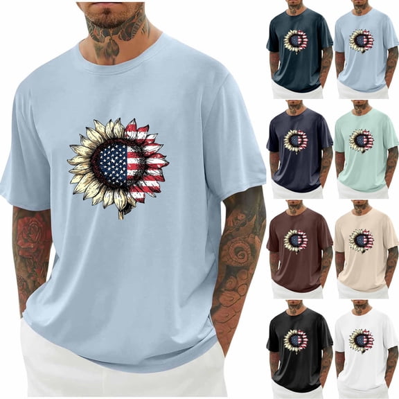Vetsdori Fourth of July Shirts for men Summer Short Sleeve Pullover Casual American Flag,Independence Day Red White and Blue Crew Neck Mens Tops Patriotic