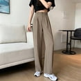 thumbnail image 5 of Women Wide Leg Pants with Pockets High Waist Stretch Dress Casual Flattering Fit Straight Leg Trousers by Yigetop Khaki 3XL, 5 of 5
