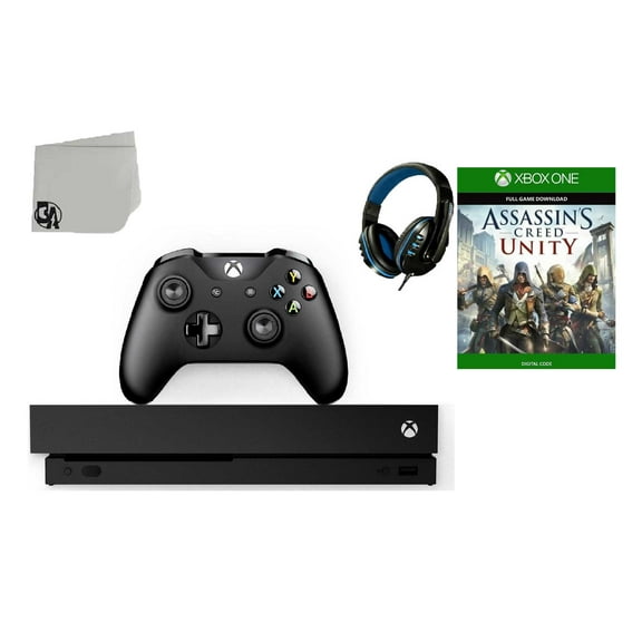 Pre-Owned Microsoft Xbox One X 1TB Gaming Console Black with Assassin's Creed- Unity BOLT AXTION Bundle Used