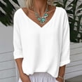 thumbnail image 2 of Vestidos Casuales Para Mujer, Blusas De Mujer De Moda Camiseta informal de lino liso con cuello en V para mujer, manga larga y cuello redondo, holgada, 2 of 7