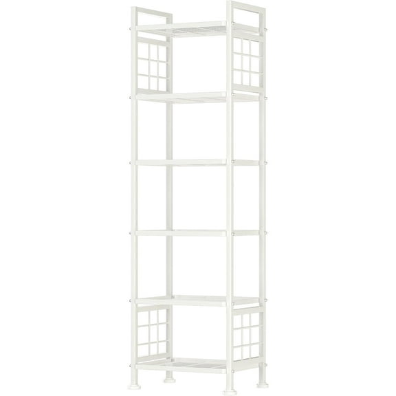 6-Wire Standing Storage Shelves, Metal Shelving Unit Pantry Rack for Laundry Kitchen Bathroom Organizer(White)