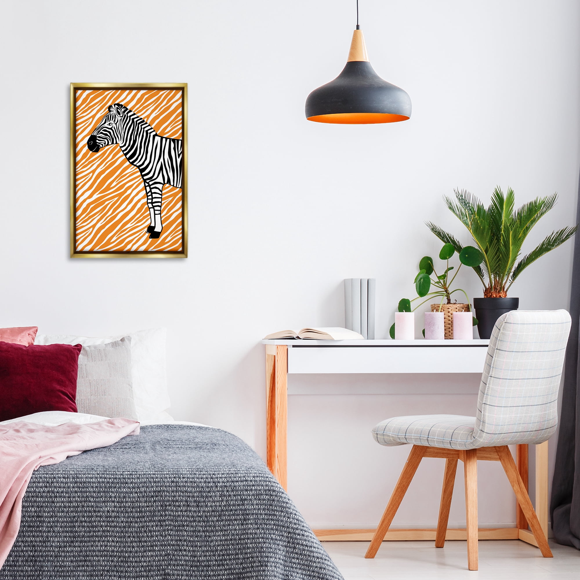 Stupell Industries Zebra Stripes Pattern Animals Painting Gold Floater Framed Canvas Art Print Wall Art, 17 x 25