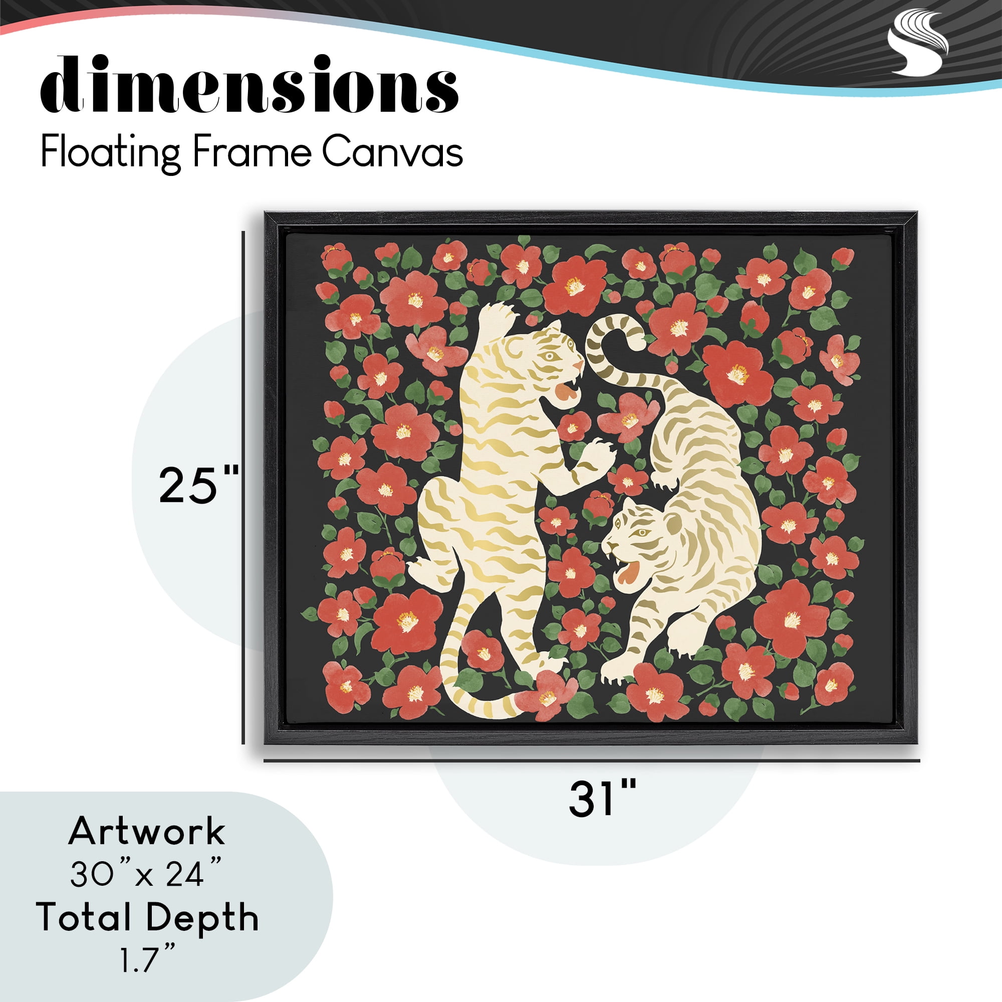 Stupell Industries Ivory Twin Tigers Among Flowers Black Framed Floater Canvas Wall Art, design by Karolina Sato