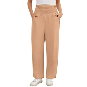 Asklazy Wide Leg Pants for Women Lightweiht Elastic Waisted Palazzo Trousers,US Size,Flesh Pink,XL