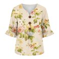 thumbnail image 4 of Favoffer Women's Linen Button Down Shirts Floral Graphic Short Sleeve V Neck Loose Fit Casual Summer Blouses for Office Work Weekend Outdoor, 4 of 6