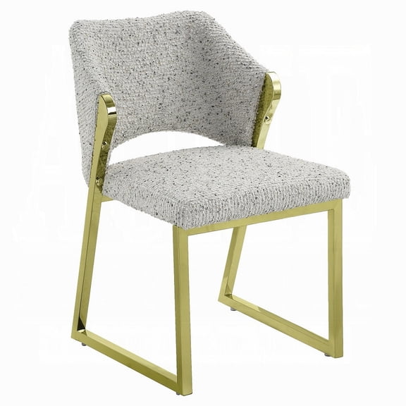 Side Dining Chair, Gold Stainless Steel, Gray Soft Teddy