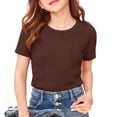 thumbnail image 4 of CAICJ98 Girls Ribbed Shirts Short Sleeve Crewneck Stretchy Tshirts Casual Summer Basic Solid Color Tees Tops Kids (Coffee,11-12 Years), 4 of 4