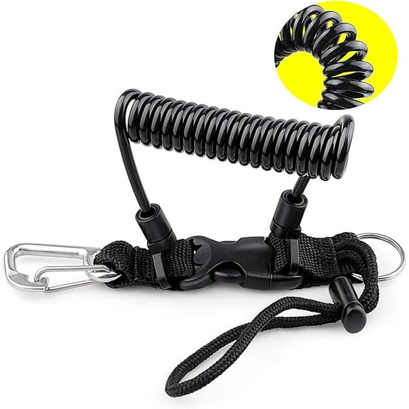 Scuba Diving Coil Landyard, Stainless Steel Spring Coiled Camera Lanyard with Quick Release Metal Buckle
