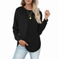 thumbnail image 2 of Mlzmgr Sweaters for Women Long Sleeve Loose Fitted Ribbed Knitted Crew Neck Cotton Knit Casual Going out Shirts, 2 of 5