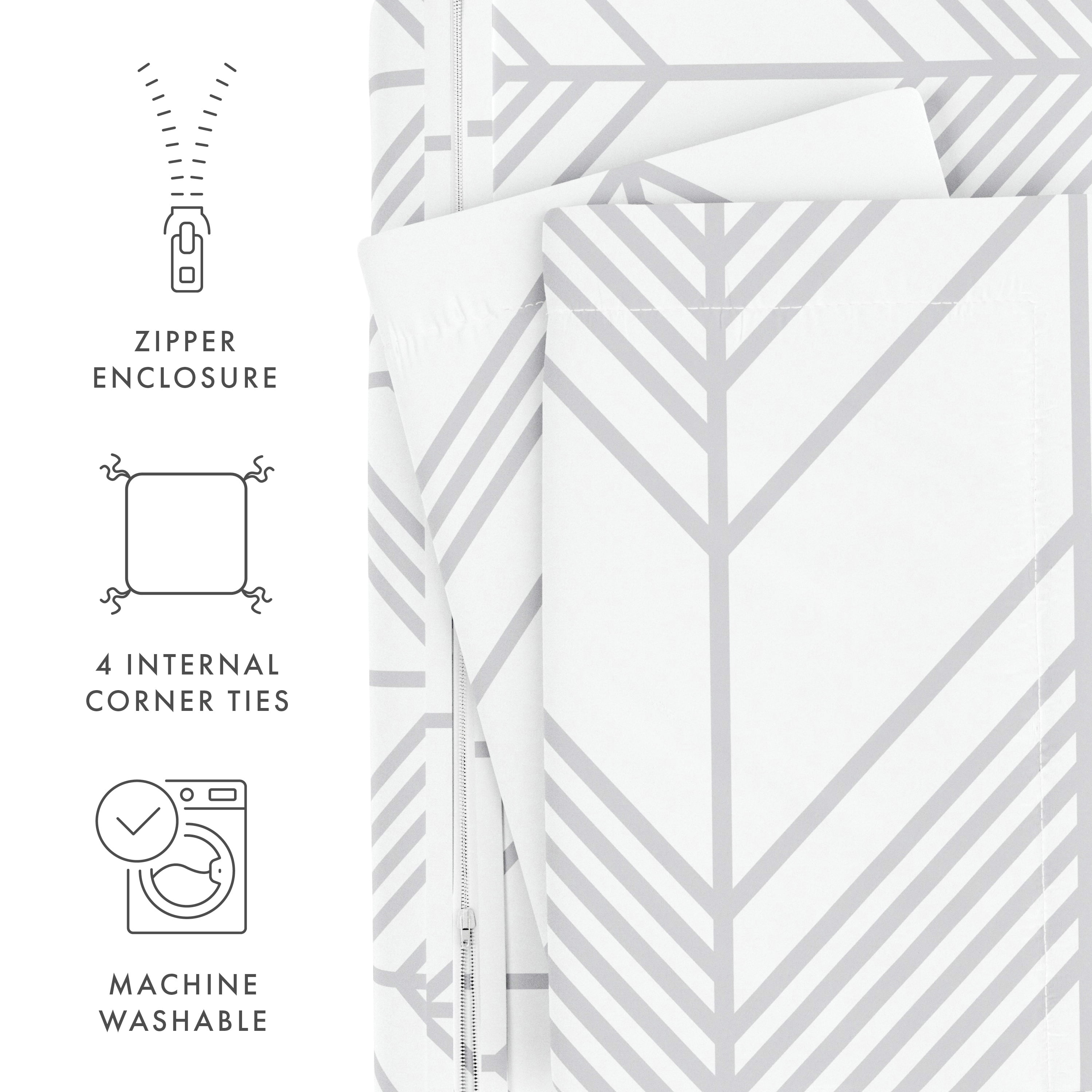 Noble Linens Light Gray Alps Chevron Pattern 3-Piece Duvet Cover Set, Full/Queen