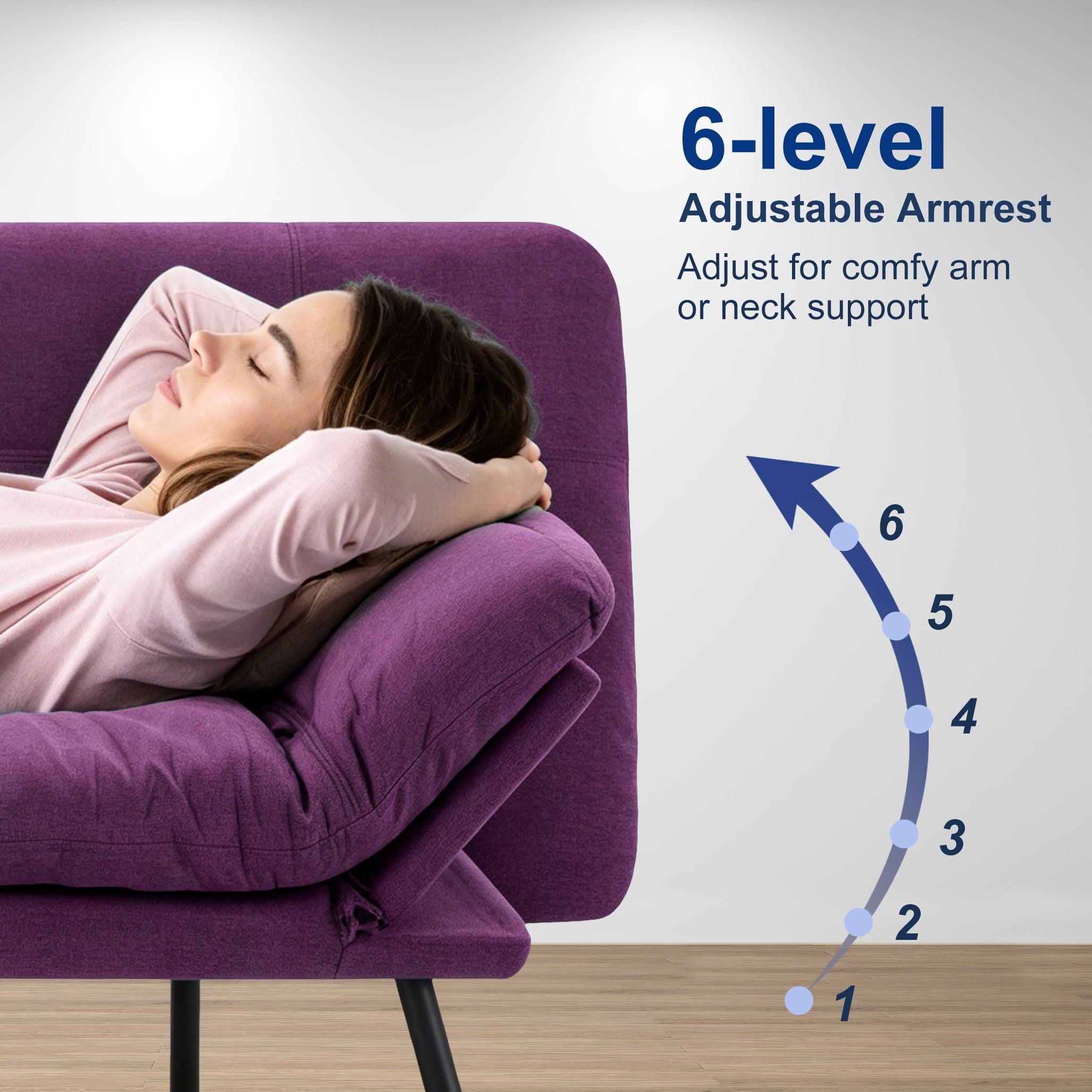 Gewnee 70.87"Linen Futon Sofa Bed,Convertible Folding Sleeper Sofa with Adjustable Backrest and Armrests,Comfy Sofa Couch for Small Spaces,Office.Purple