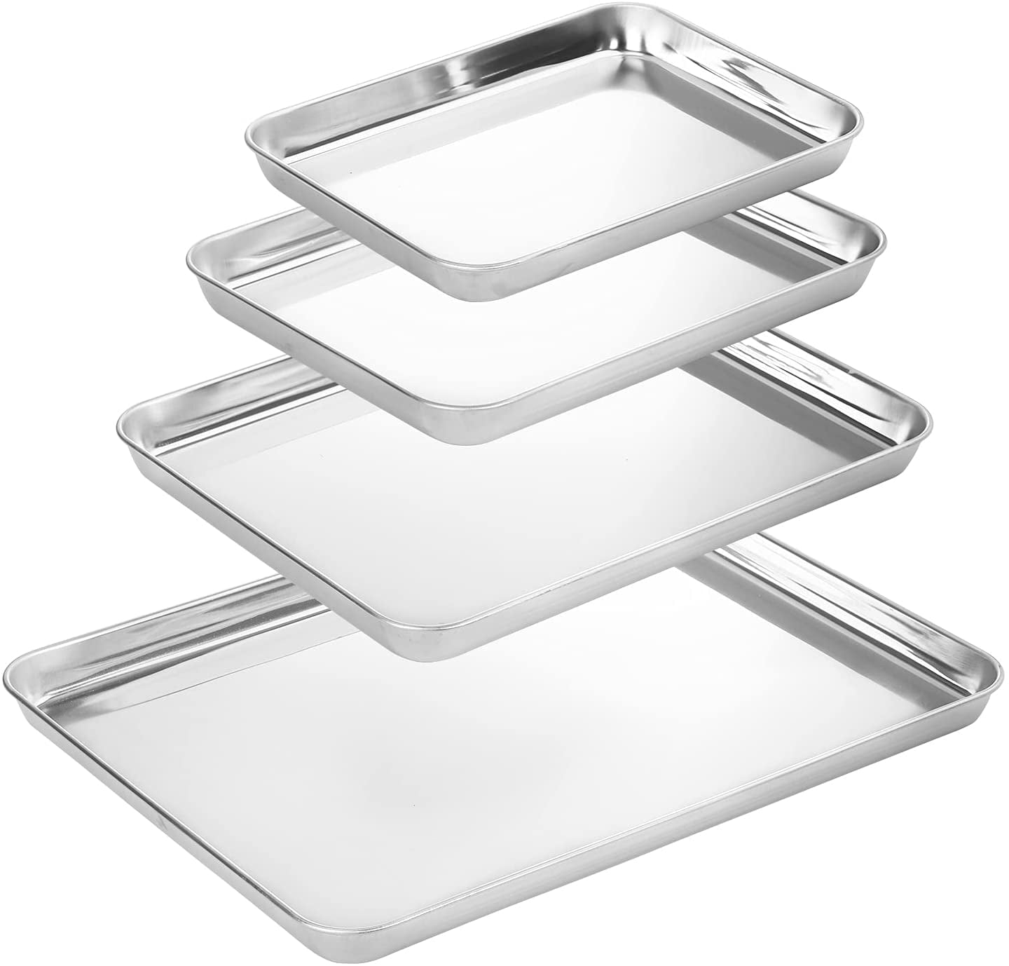 Wildone Baking Sheet Set of 2 - Stainless Steel Cookie Sheet Baking Pan,  Size 10 x 8 x 1 inch, Non Toxic & Heavy Duty & Mirror Finish & Rust Free 