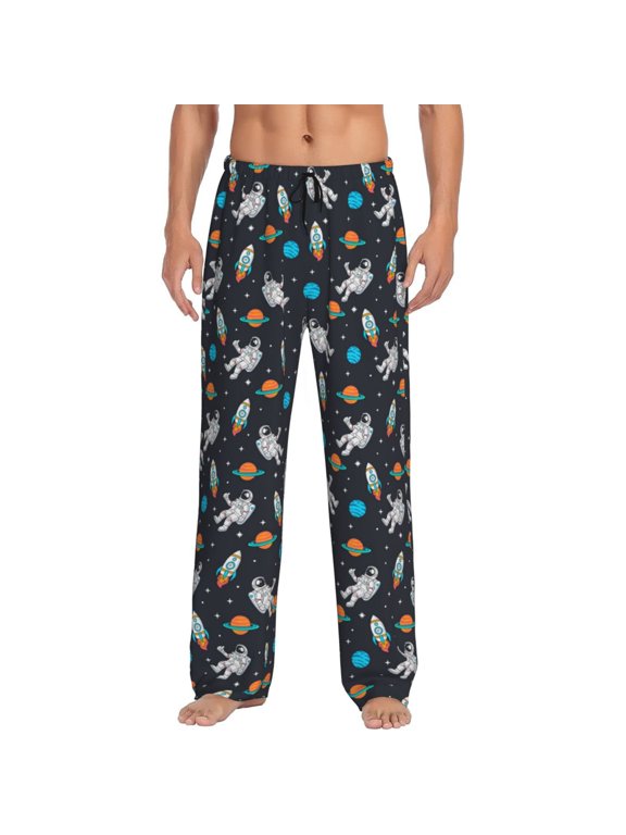 Vsdgher Space Print Mens Pajama Pants Sleep & Lounge Pants, PJ Bottoms With elastic waistb and Pockets