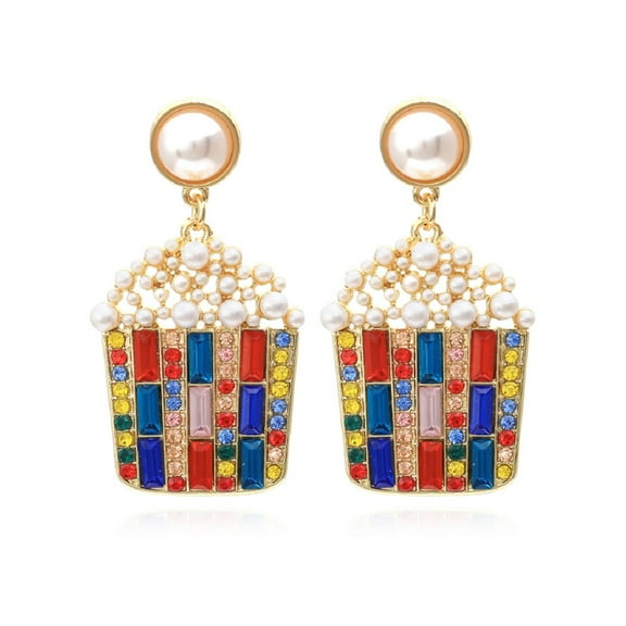 LongcreekX Popcorn Earrings for Women, Cute Food Snack Popcorn Earrings, Pearl Popcorn Dangle Earrings Hypoallergenic, Beaded Pearls Popcorn Drop Earrings, Popcorn Earrings Studs