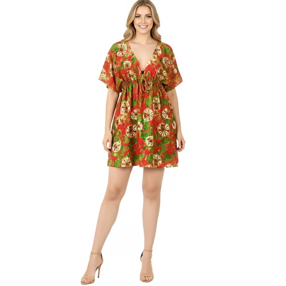 HAPPY BAY Women's Beachwear Swimsuit Coverups for Women Summer Swim Beach Cover ups for Swimwear Women Bathing Suit Cover-up Mini Wrap Dresses for Women XL-XXL Red_AC425