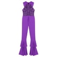 thumbnail image 3 of TSSOE Women's Shiny Sequins Collar Zipper Tiered Bell-Bottom Bodysuit Lady Disco Retro Jumpsuit Dance Bodysuit Purple 3XL, 3 of 5