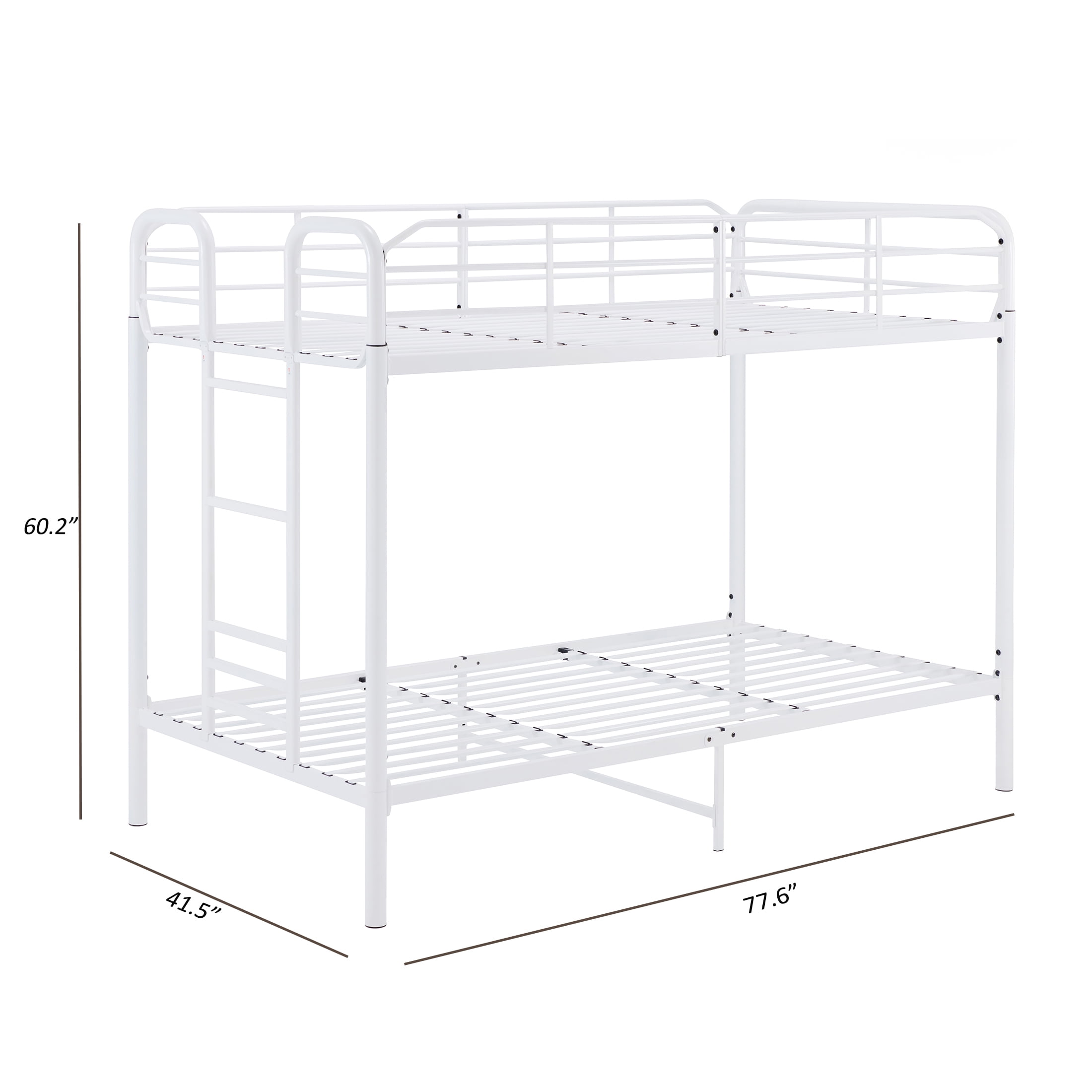 (2 pack) Your Zone Kids Modern Metal Twin over Twin Bunk Bed with Guardrails, White