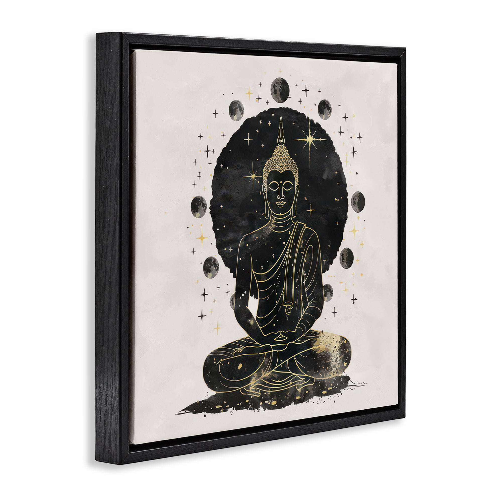 Stupell Industries Gilded Sitting Buddha Religious & Spiritual Painting Black Floater Framed Canvas Art Print Wall Art, 18 x 18