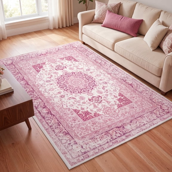 MUSICWAKER Modern Braided Area Rug, White Vintage Pattern, 4' x 6' (Rectangular)