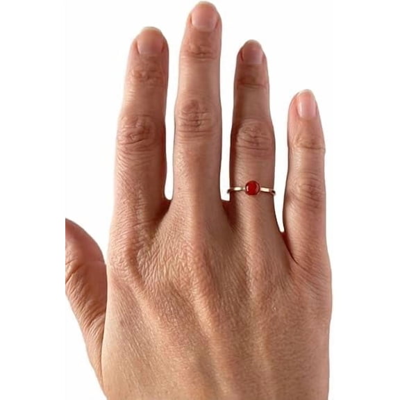 Coral Gemstone ring, Natural Coral Tiny ring, Aries birthstone, womens ring, gold micron ring, 925 Sterling Silver, Fine Jewelry, dainty Ring, Minimal Stackable Ring