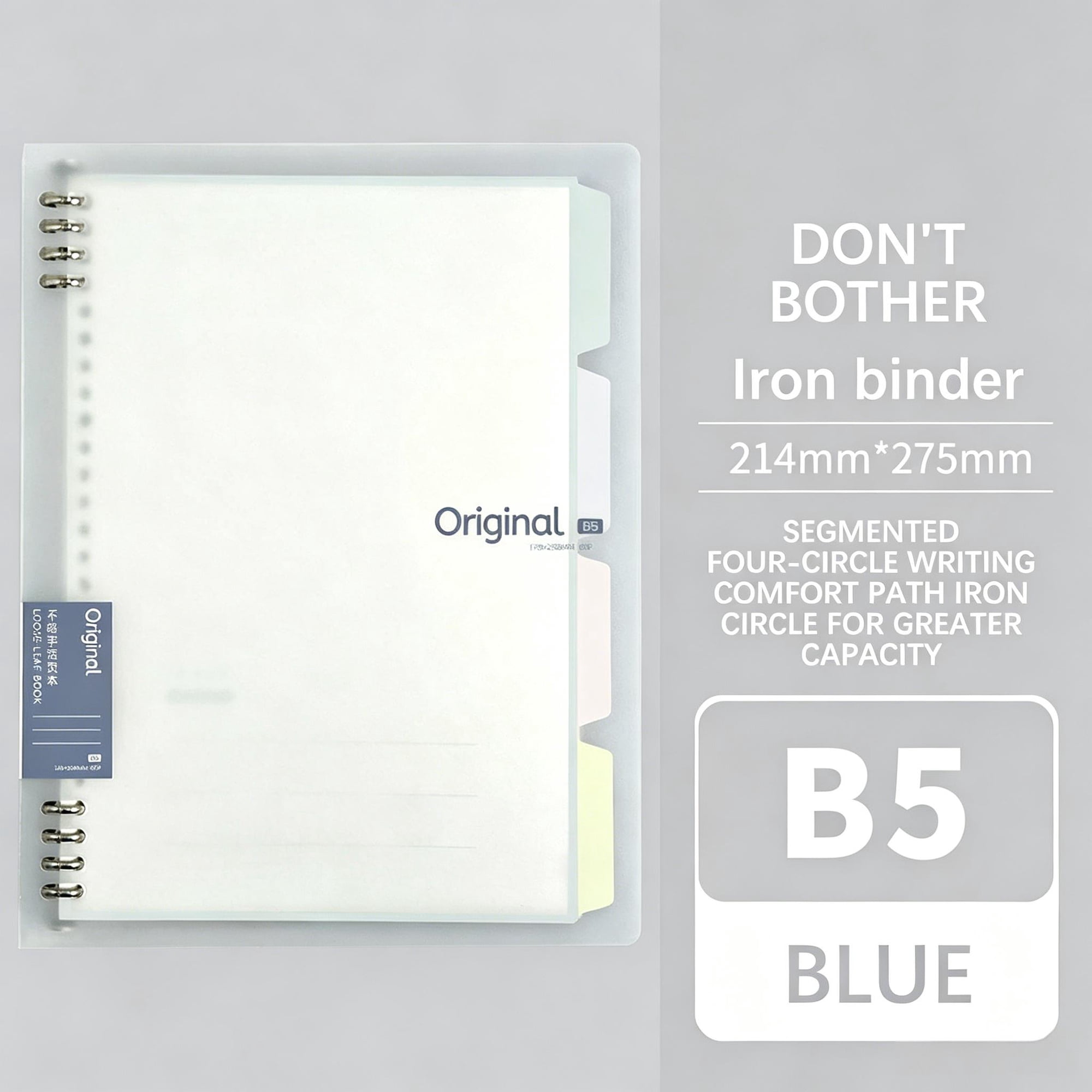 B5 Loose-Leaf Notebook 8.43×10.83in 4-Ring Binder Journal with Divider Tabs Frosted PP Cover No-Bleed Wood Pulp Paper Refillable Planner for Office & Daily Use