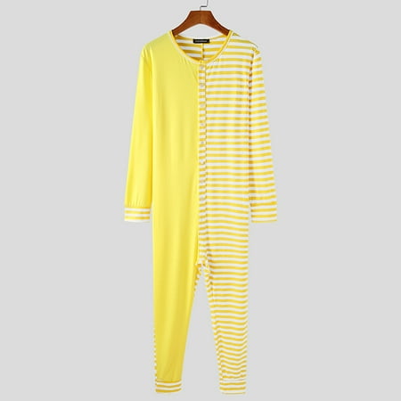 INCERUN Men's Long Sleeve Leotard Jumpsuit Bodysuit Striped Loungewear