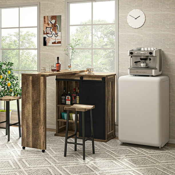 Topcobe Modern Retro LShaped Bar Table, 360 Degree Swivel Table Top