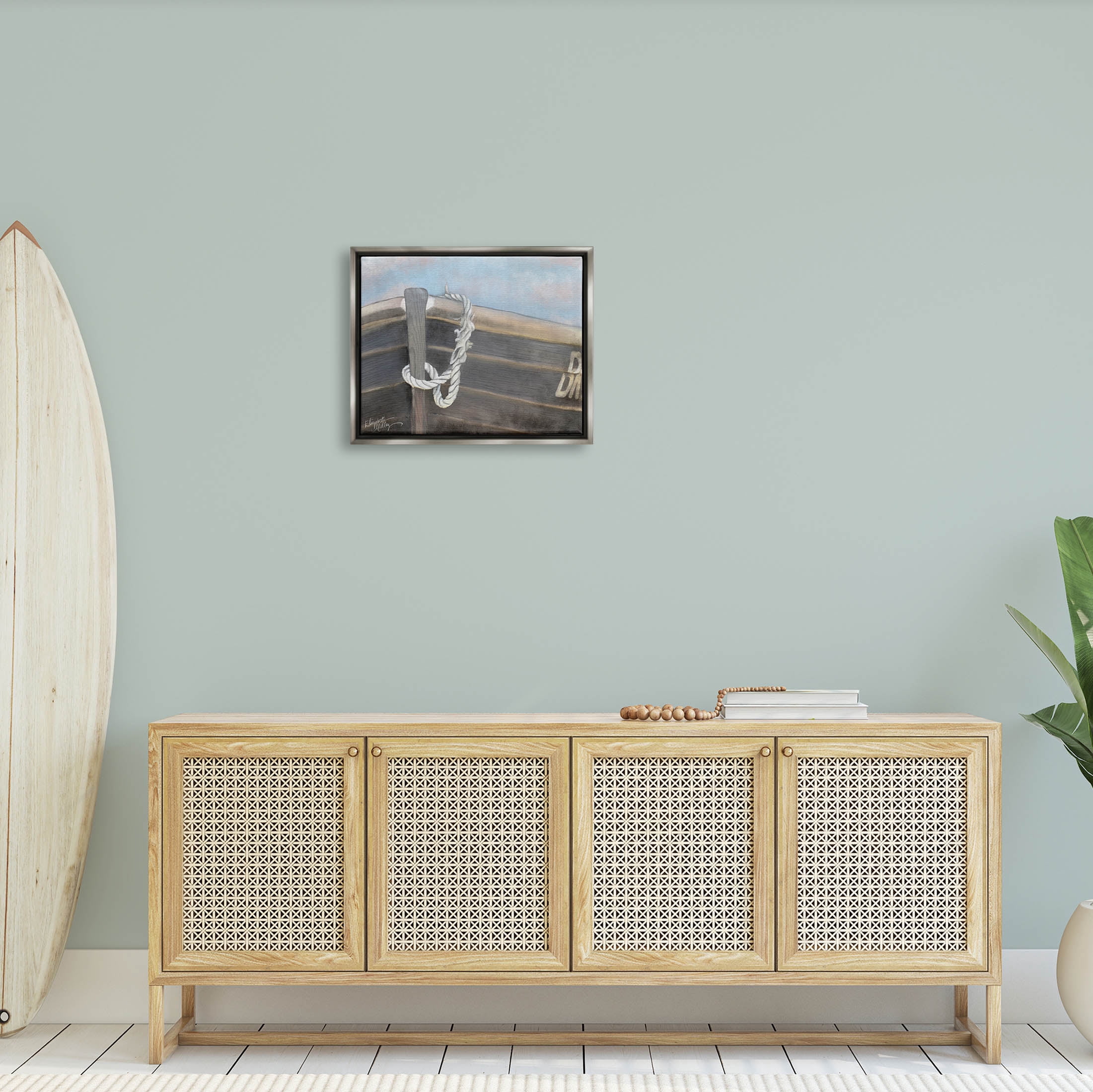 Stupell Industries Peaceful Nautical Boat Painting Luster Gray Floating Framed Canvas Print Wall Art, Design by Elizabeth Medley