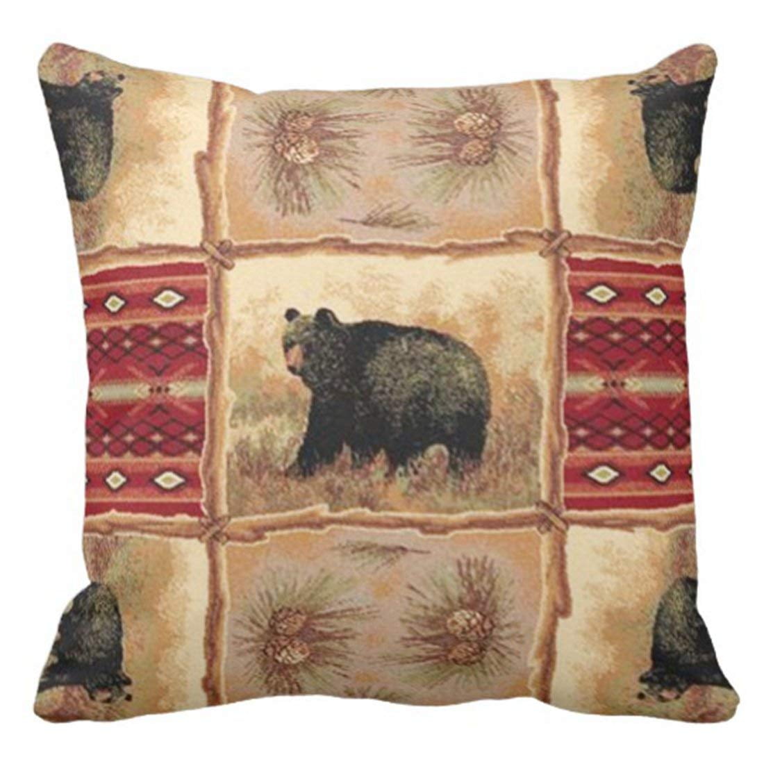 18 x 18 x 5" Wilderness Lodge Cabin Western Bear Print Throw Pillow W/Stuffing 