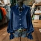 thumbnail image 2 of RKSTN Velvet Long Sleeve Shirts for Women Oversized Lapel Button Down Gold Velour T Shirts Top Womens Casual Solid Turndown Collar Button Up Loose Comfy Ruffle Cuff Tee Blouses Fall Spring Clothes, 2 of 8