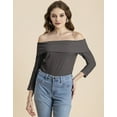thumbnail image 2 of Moomaya Solid Off-Shoulder Tops, Womens Full Sleeve Casual Vacation Top, 2 of 9