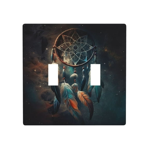 2 Gang Double Toggle Wall Plate Light Switch Cover Wallplate - Dream Catcher Feather Starry art