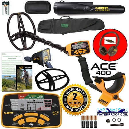 Garrett ACE 400 Metal Detector with Waterproof Coil Pro-Pointer II and Carry