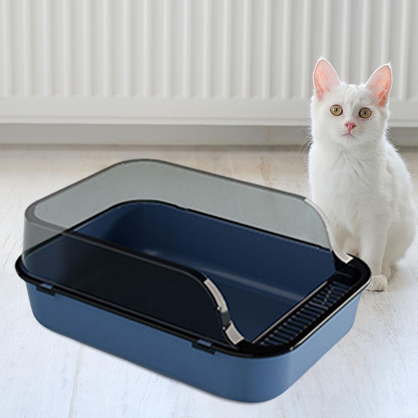yotijay Cat Anti Splashing Kitty Litter Pan Detachable Semi Enclosed Portable Blue