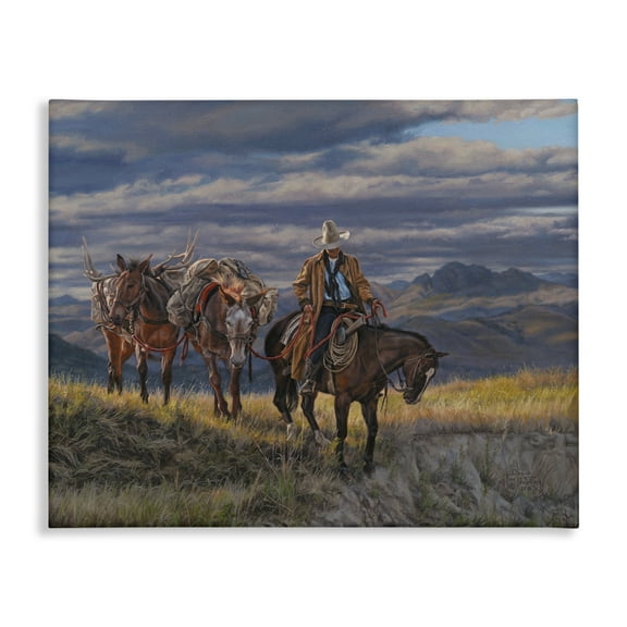Stupell Industries Sauntering Cowboy & Horses Landscape Painting Gallery Wrapped Canvas Art Print Wall Art, 20 x 16