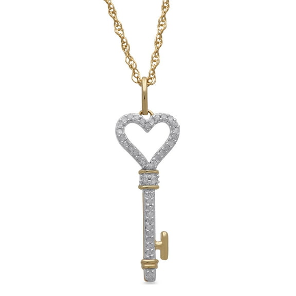 Brilliance Fine Jewelry 1/10 Carat. Key Pendant Necklace in 10K Yellow Gold, 18 Inch Chain