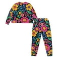 thumbnail image 3 of DISNIMO Flower Print 2 Piece Women Pajamas Set Long Sleeve Top and Long Pants Round Neck Sleepwear Lounge Set Casual Comfy Pjs Loungewear Set, XL, 3 of 7