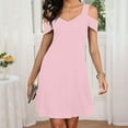 thumbnail image 5 of RYDCOT Womens Summer Casual Dress Cold Shoulder V Neck Solid Color 2024 Fashion Sundress with Pockets on Clearance, 5 of 8