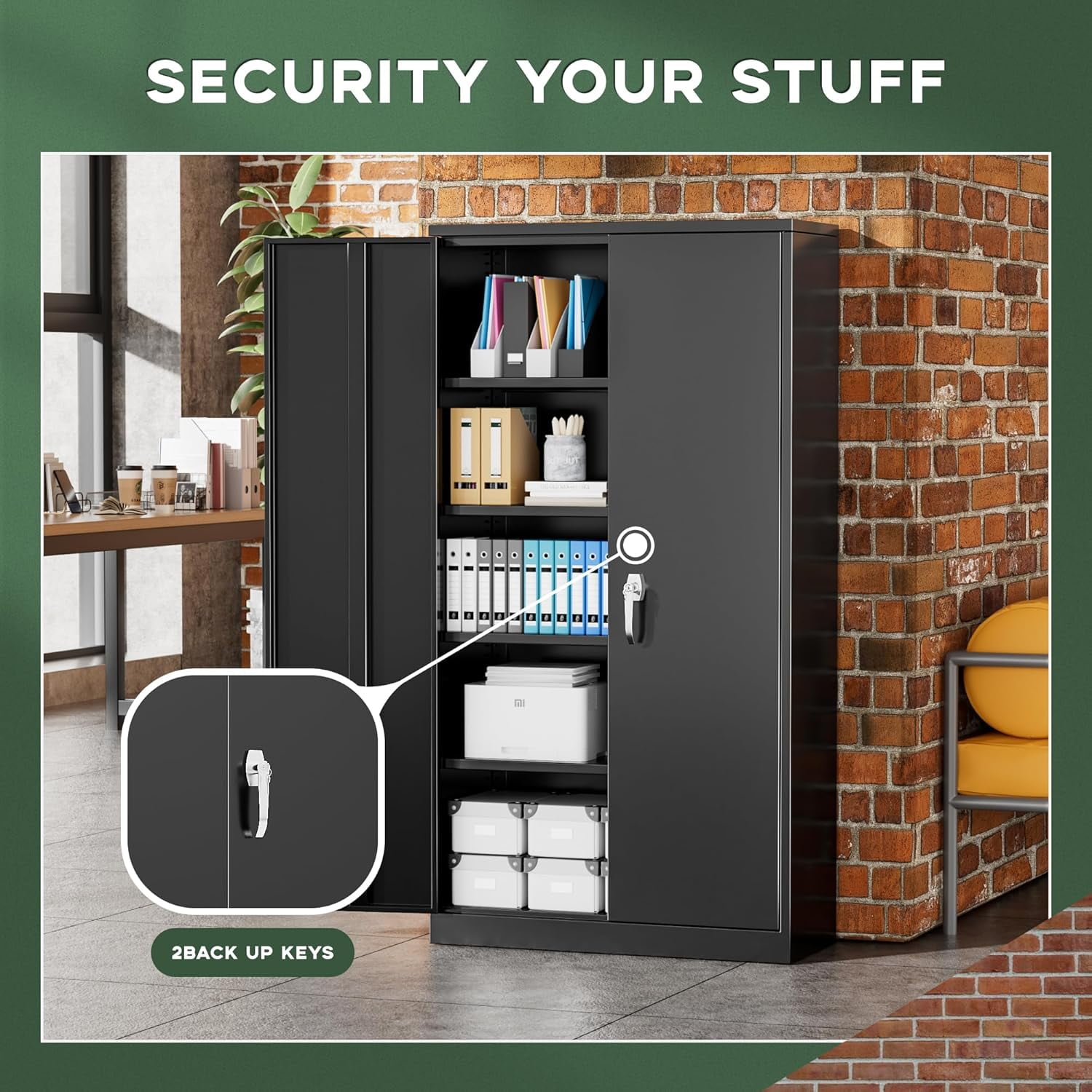 72 In Metal Storage Cabinets with Locking Doors and Adjustable Shelves, Steel Storage Cabinet for Garage, Home Office(Black)