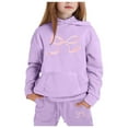 thumbnail image 1 of GDREDA Girls Outfit Set Children's Hoodie Set With Bow Print Light Purple,3-4Years, 1 of 4