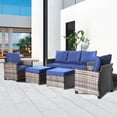 thumbnail image 5 of Decksplore 5 Piece Navy Blue All Weather Wicker Patio Furniture Set, Outdoor Sectional Sofa with High Back Chairs and Ottomans for Porch Garden Backyard, 5 of 9