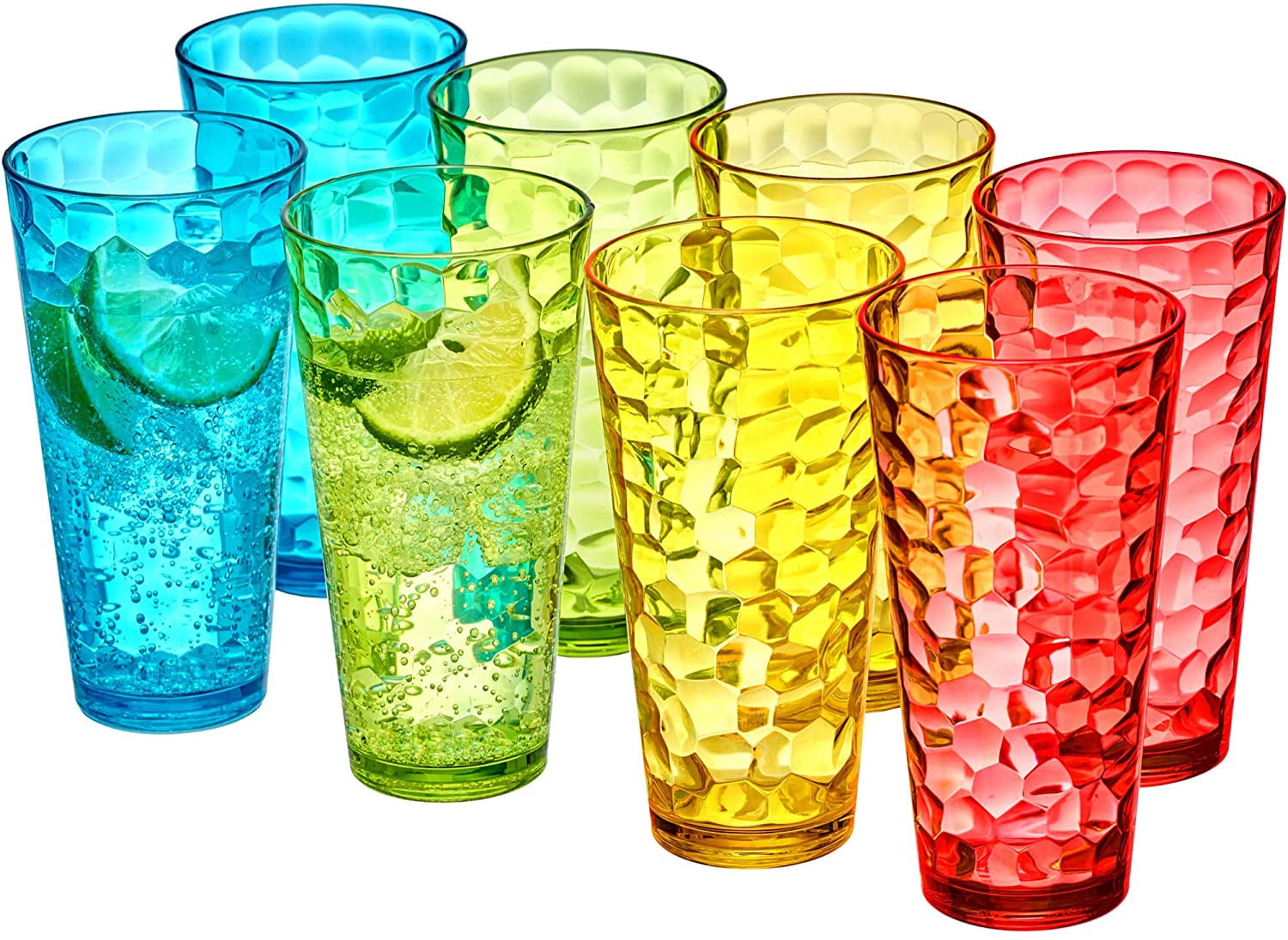 Mixed Drinkware 22-ounce Plastic Tumbler Acrylic Glasses with Honeycomb Design set of 6 Clear