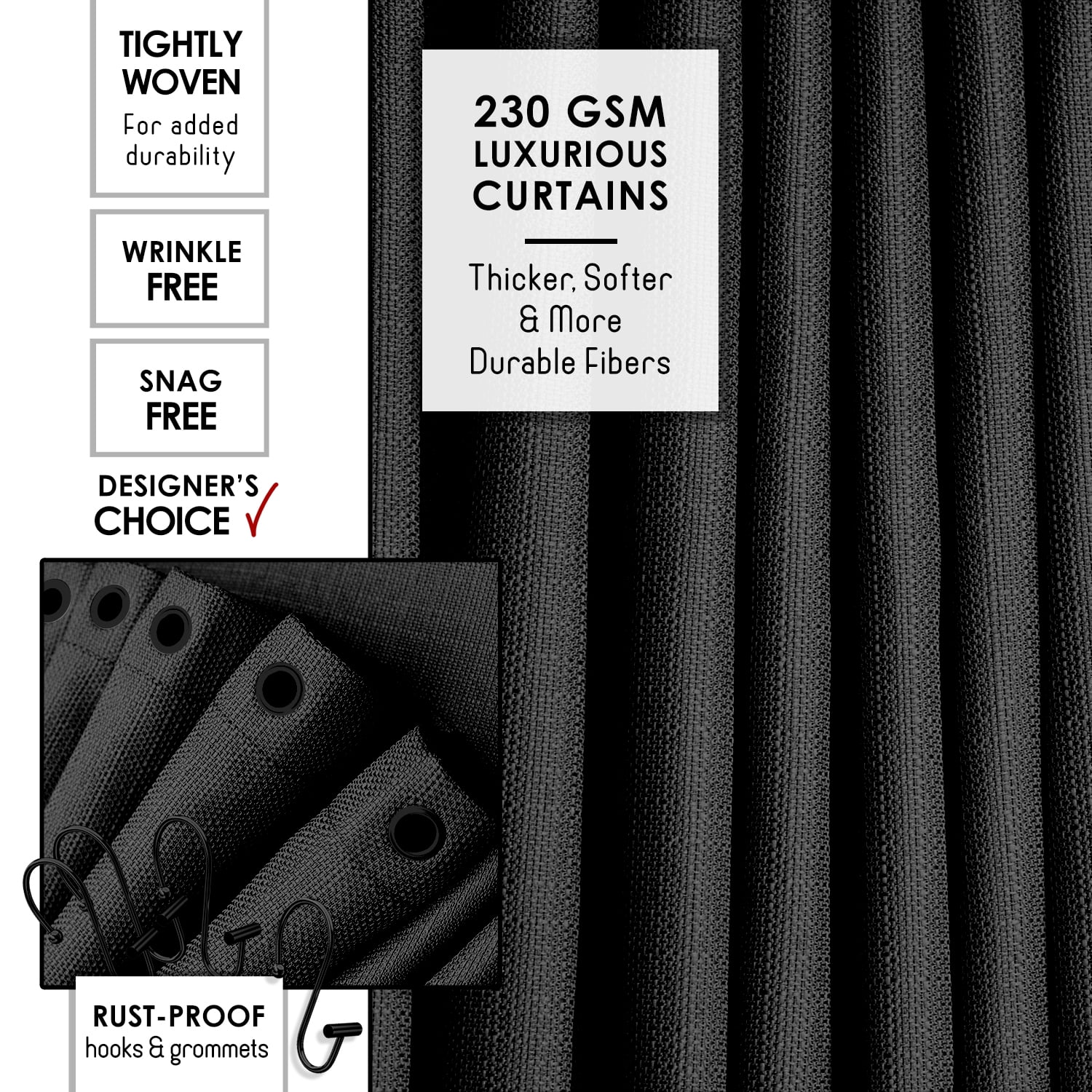 Hearth & Harbor 19 Piece Bathroom Sets with Shower Curtains and Bathroom Accessories, Black