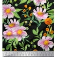 thumbnail image 1 of Soimoi Satin Silk Fabric Leaves & Wild Flower Print Sewing Fabric Yard 42 Inch Wide, 1 of 1