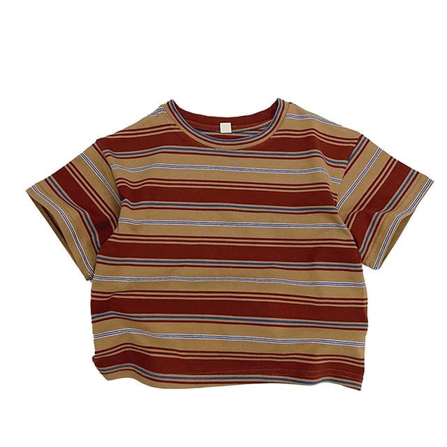 Sunnyoo T-Shirt Décontracté à Rayures pour Garçons Tout-Petits Manches Courtes Col Rond T-Shirt Ample Doux