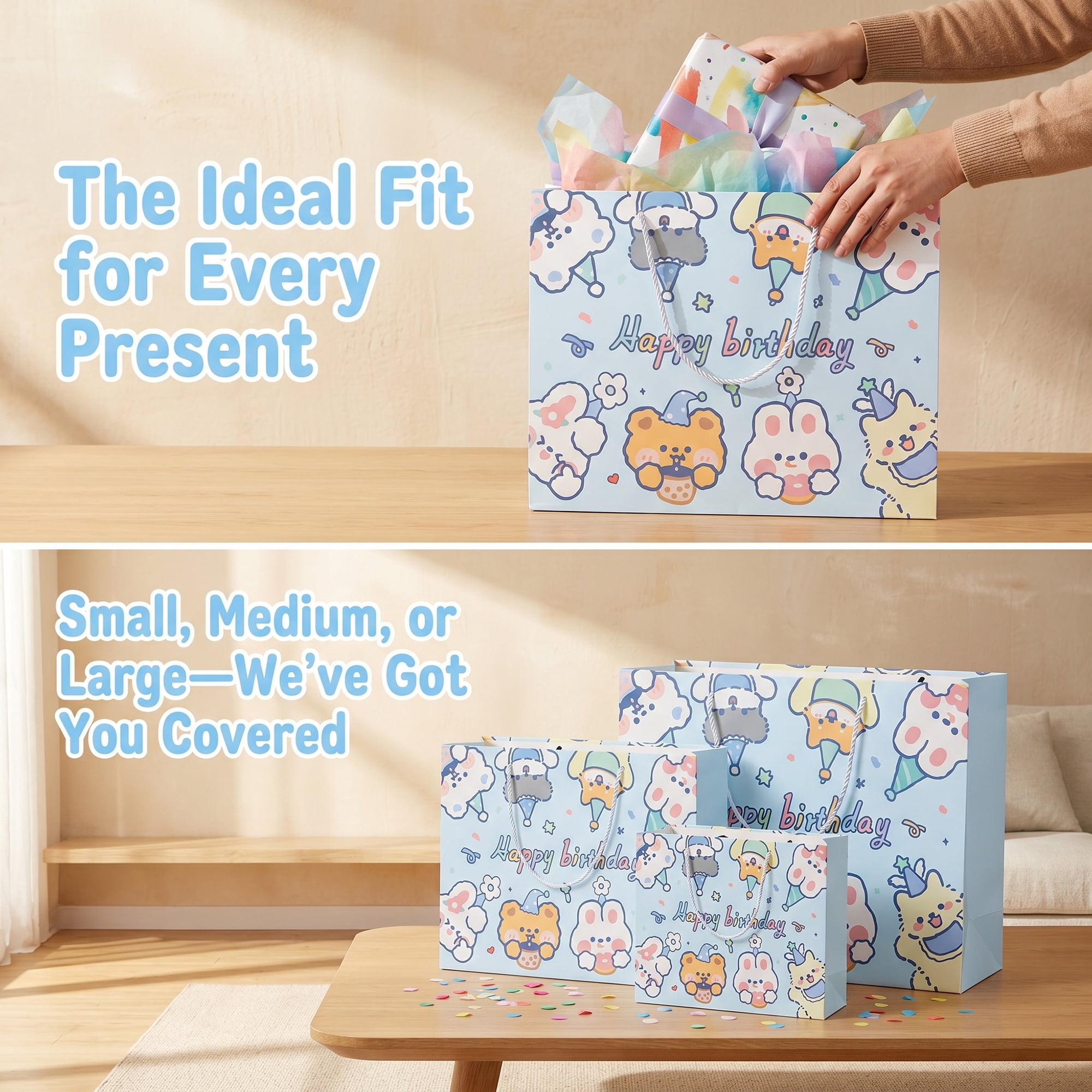 Unique Bargains 6Pcs Vibrant Cartoon Themed Birthday Gift Bags Blue 7.7" x 3.3" x 5.7"